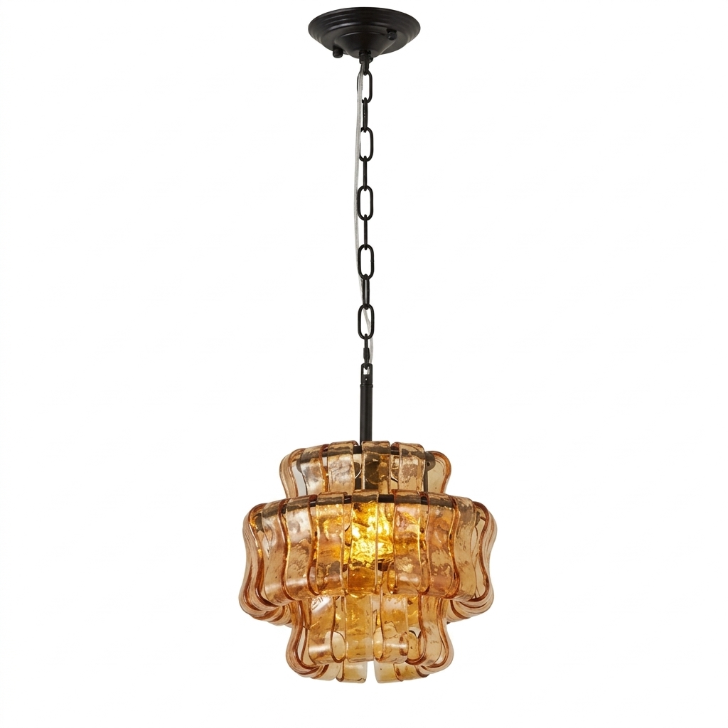 Vintage Ribbed Glass Pendant Light Mid-Century Modern Chandelier for Kitchen Island Dining Room 