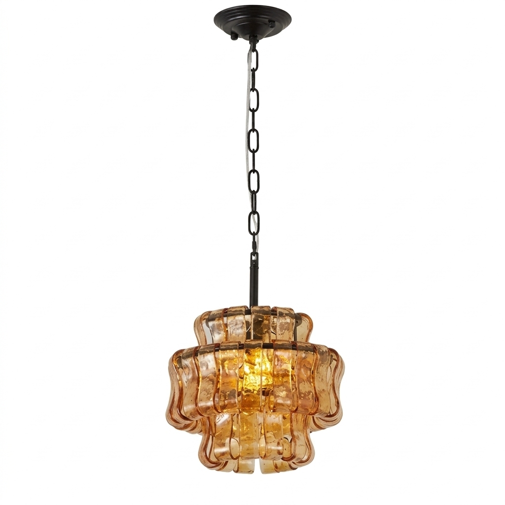 Vintage Ribbed Glass Pendant Light Mid-Century Modern Chandelier for Kitchen Island Dining Room 