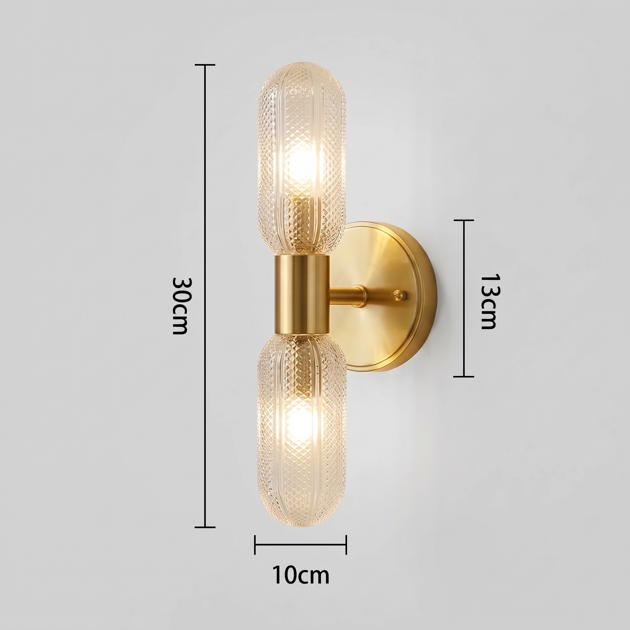French Luxury Double Head Glass Wall Light-Modern Brass Sconce for Bedroom Living Room & Hallway