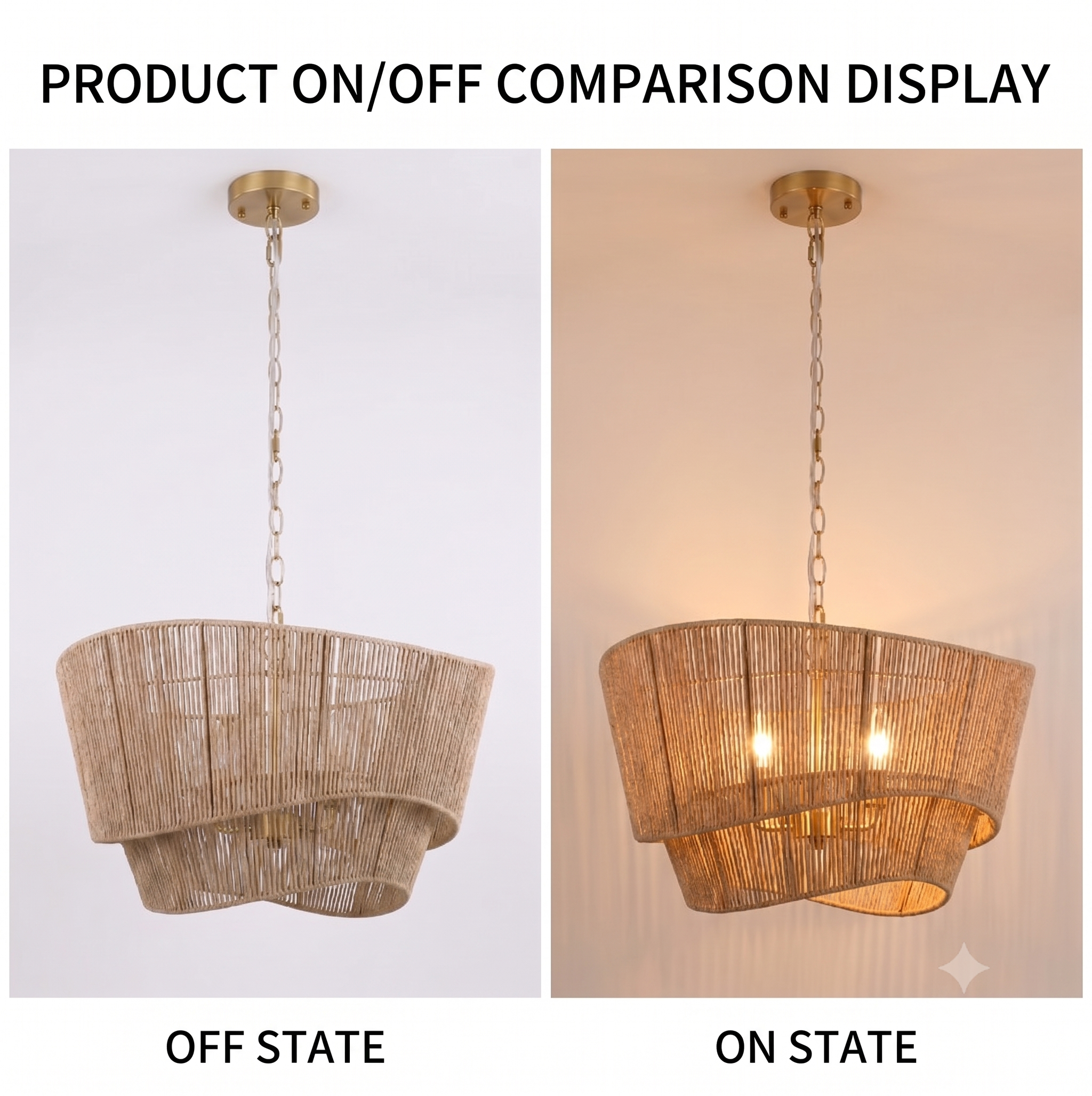 Natural Handwoven Rope Layered Chandelier Modern Farmhouse Pendant Light