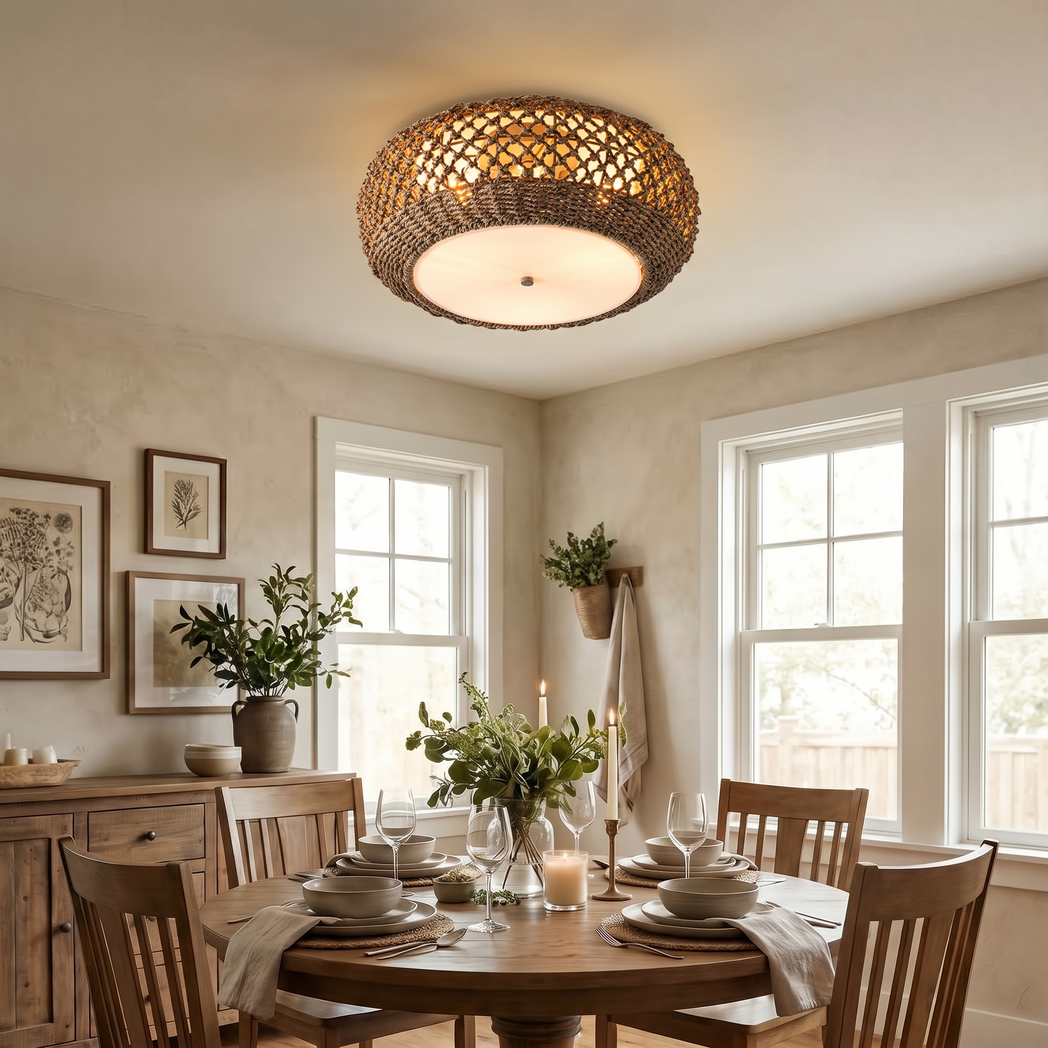 Wabi-Sabi Style Rattan Ceiling Light for Corridor Entrance Hallway Balcony