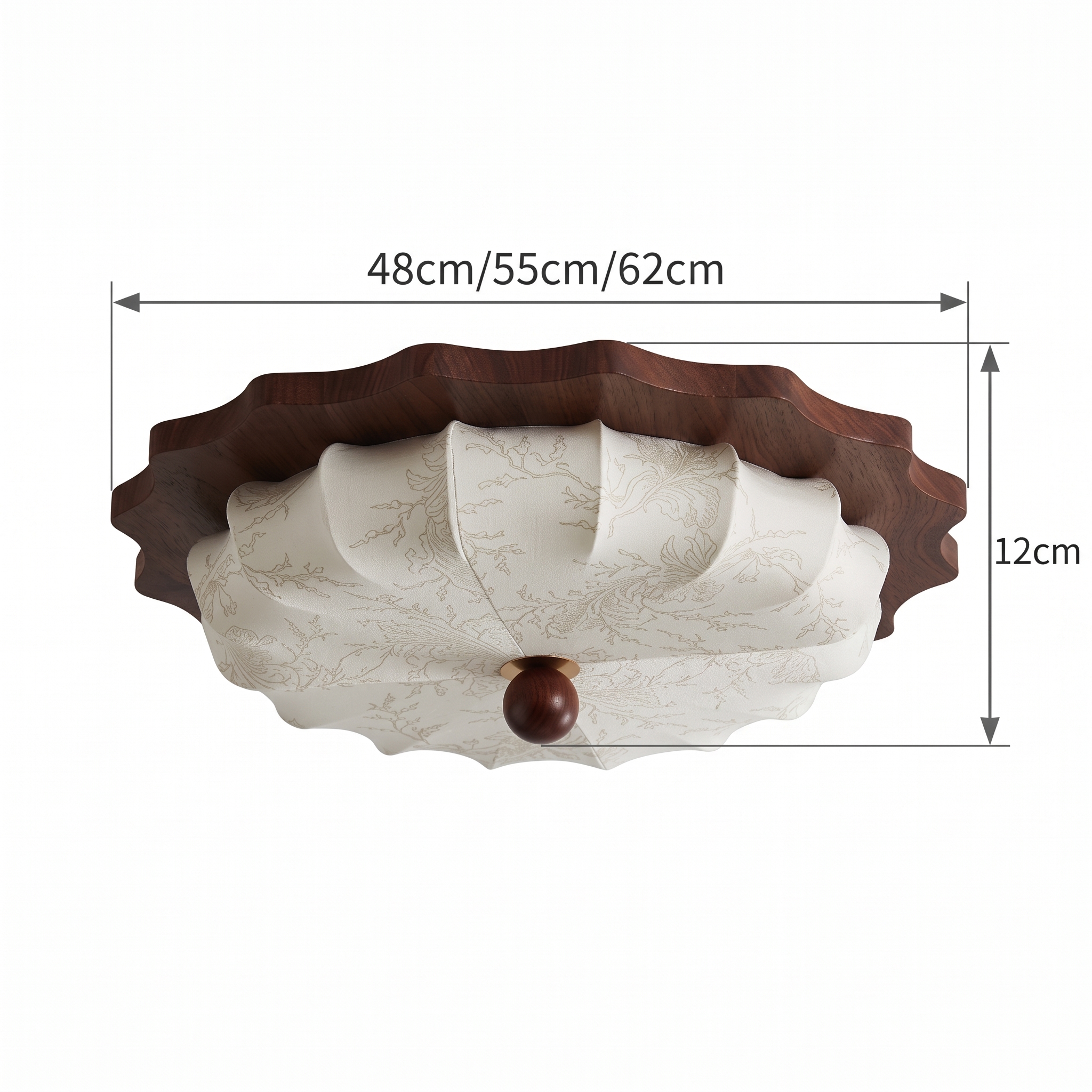 Vintage Wabi-Sabi Wooden Ceiling Light-Pleated Fabric Shade Flush Mount Fixture for Bedroom Living Room