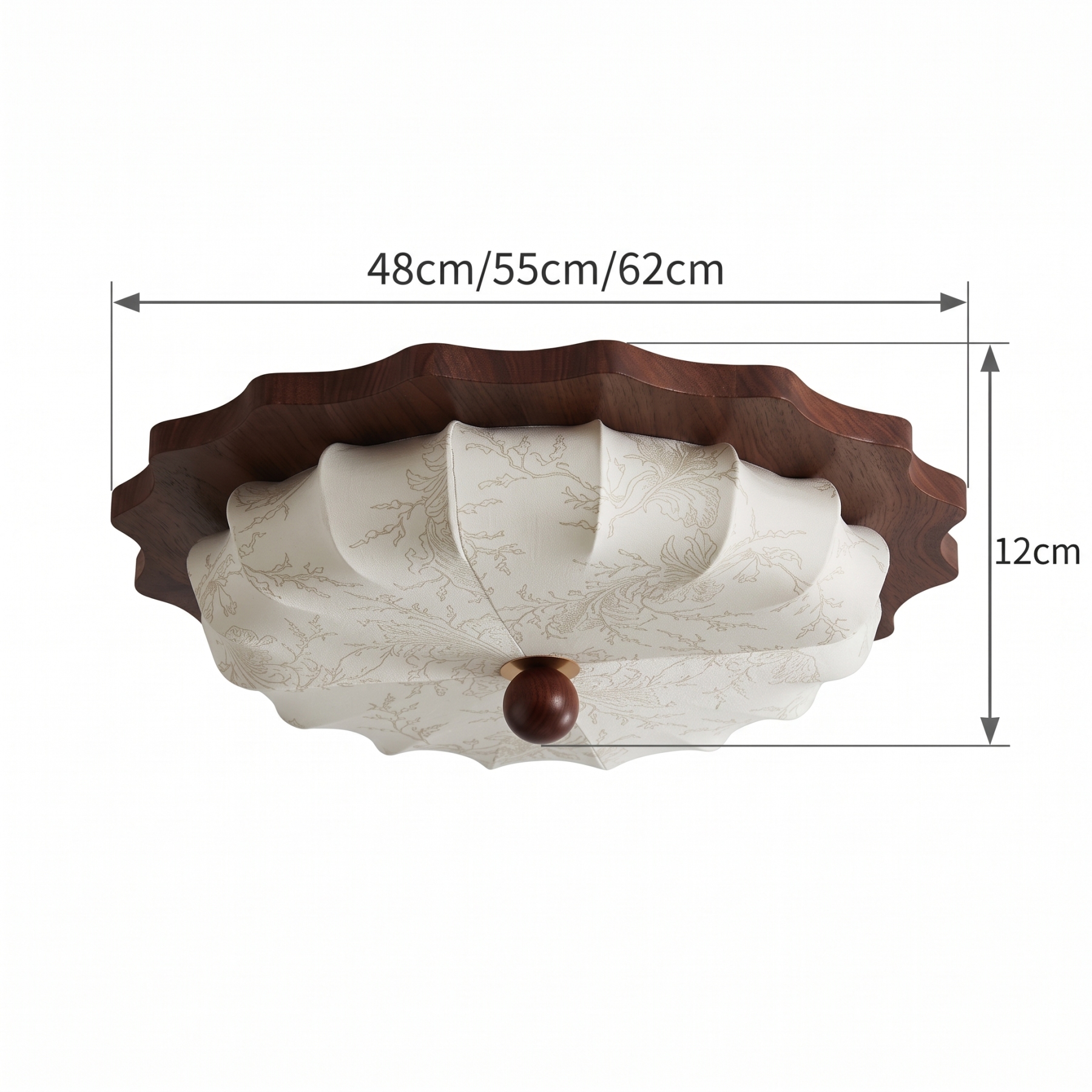 Vintage Wabi-Sabi Wooden Ceiling Light-Pleated Fabric Shade Flush Mount Fixture for Bedroom Living Room