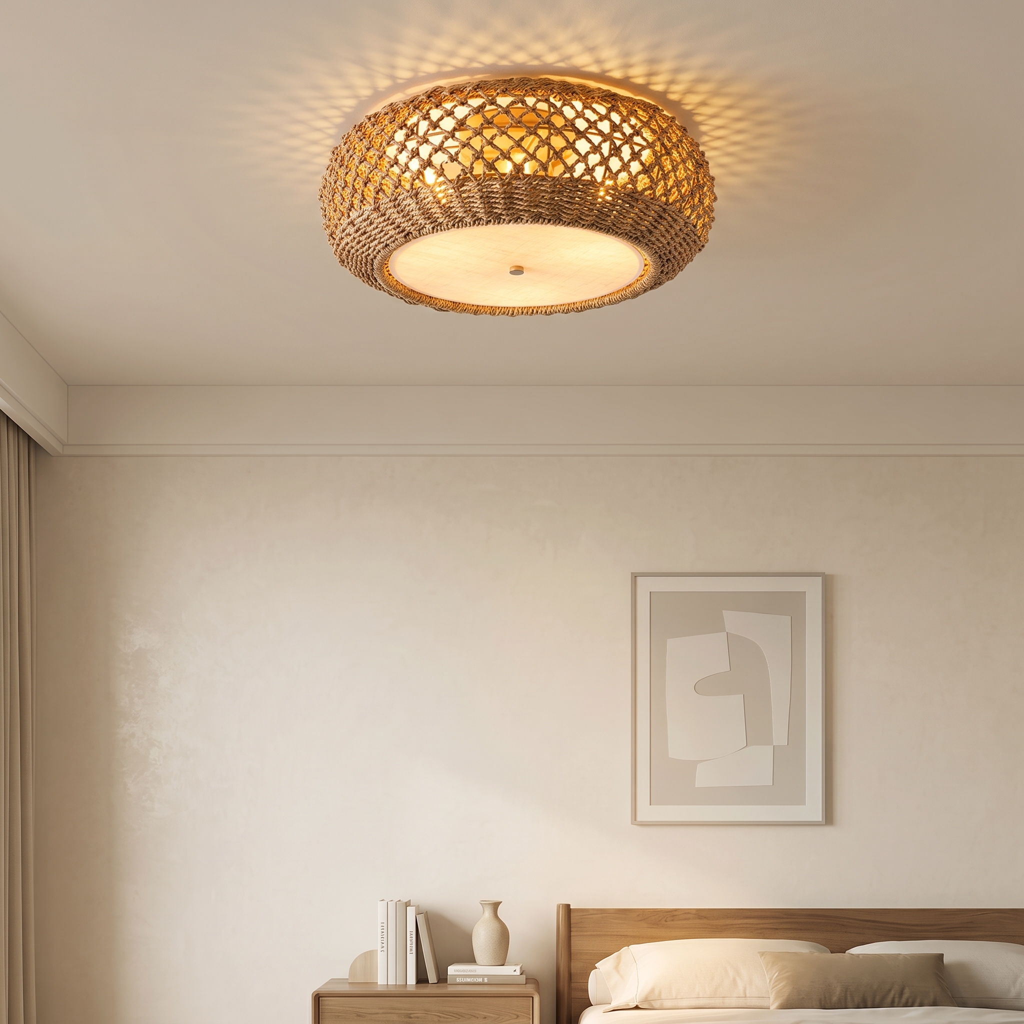Wabi-Sabi Style Rattan Ceiling Light for Corridor Entrance Hallway Balcony