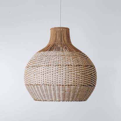 White Lampshade Rattan Woven Pendant Light -labpiecesign