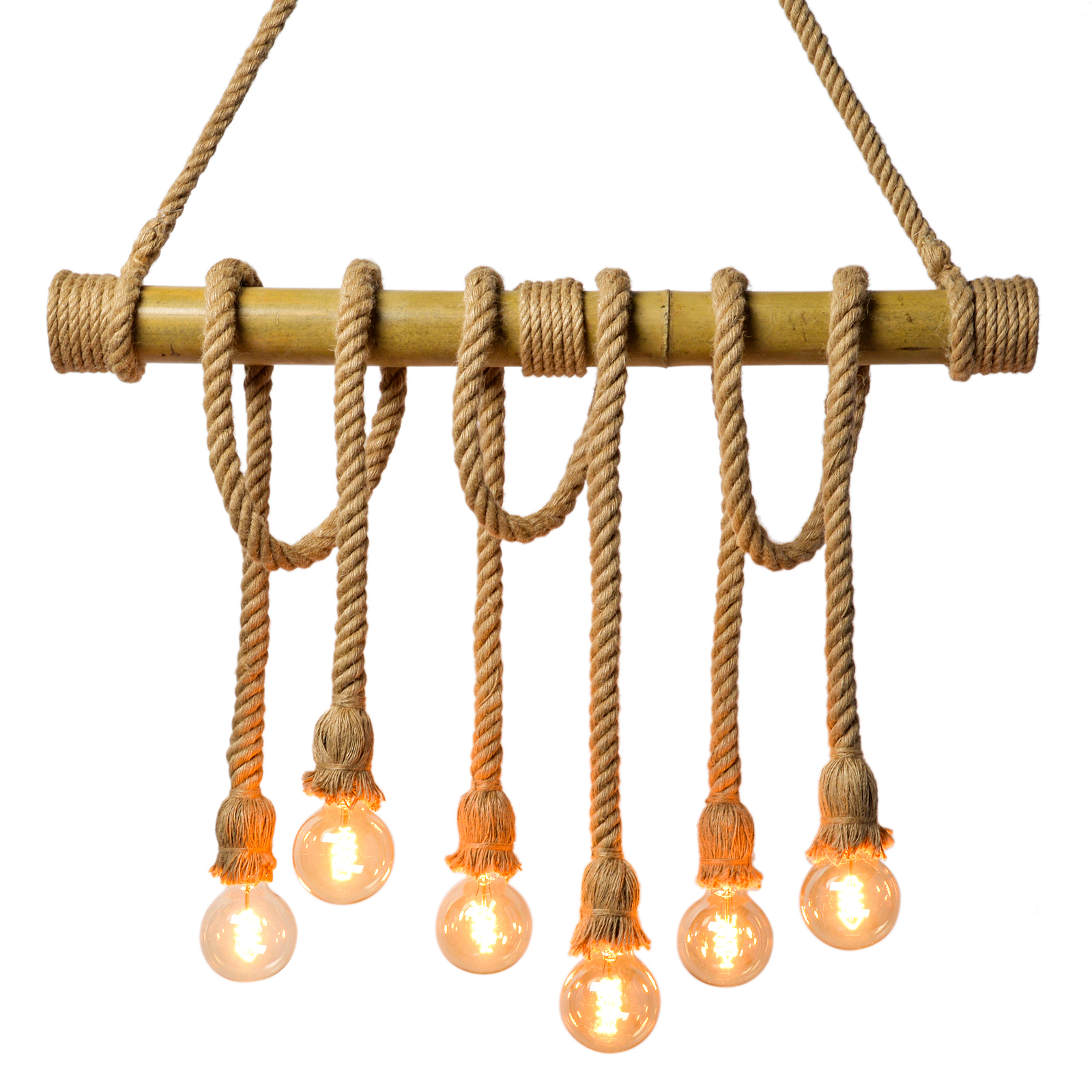 Industrial Vintage Island Pendant Light with Rope Wood Decoration-labpiecesign