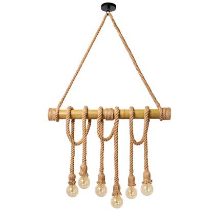Industrial Vintage Island Pendant Light with Rope Wood Decoration-labpiecesign