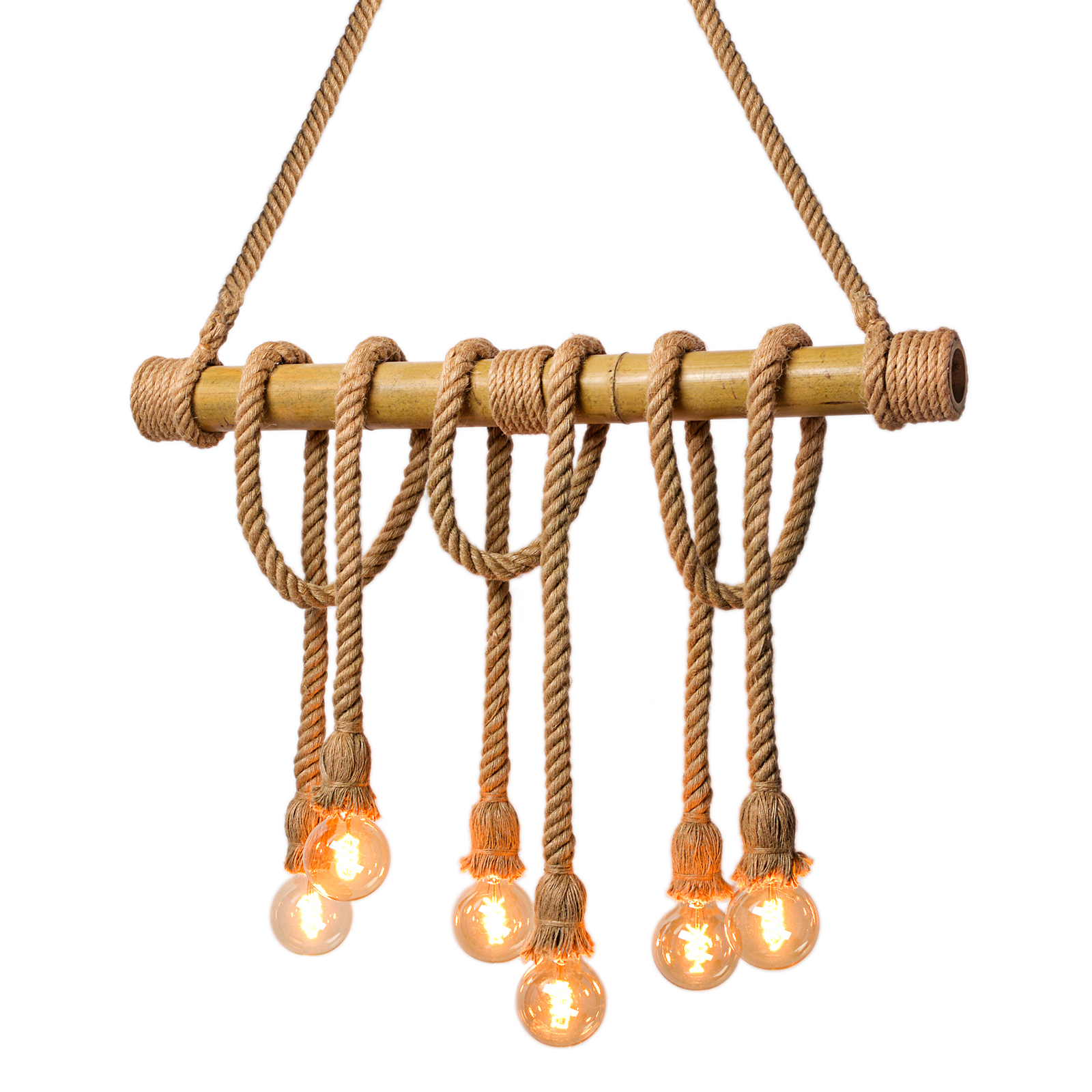 Industrial Vintage Island Pendant Light with Rope Wood Decoration-labpiecesign