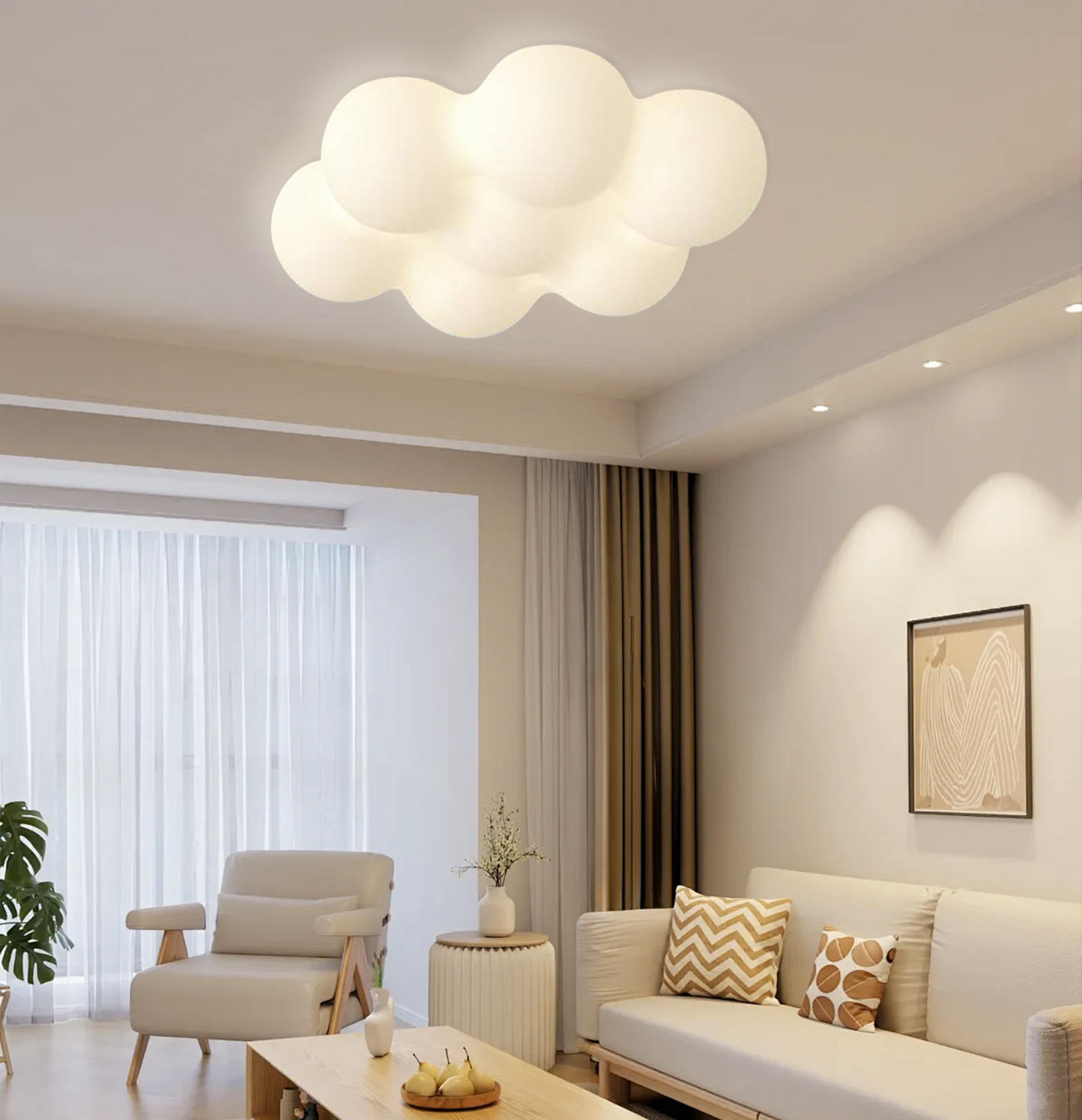 Nordic Minimalist Cream Style LED Cloud Moon Restaurant Light-labpiecesign