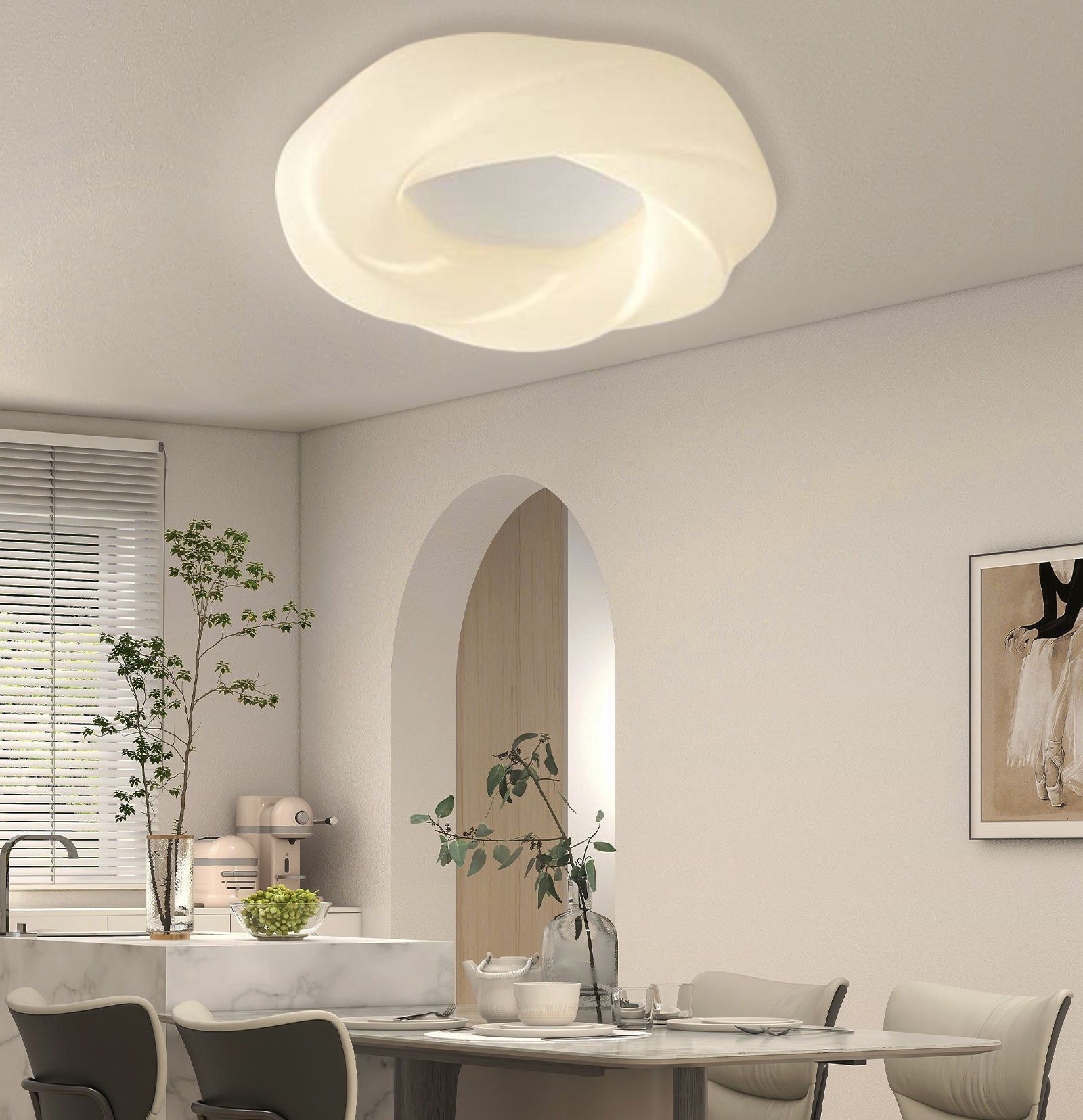 Nordic Minimalist Cream Style LED Cloud Moon Restaurant Light-labpiecesign