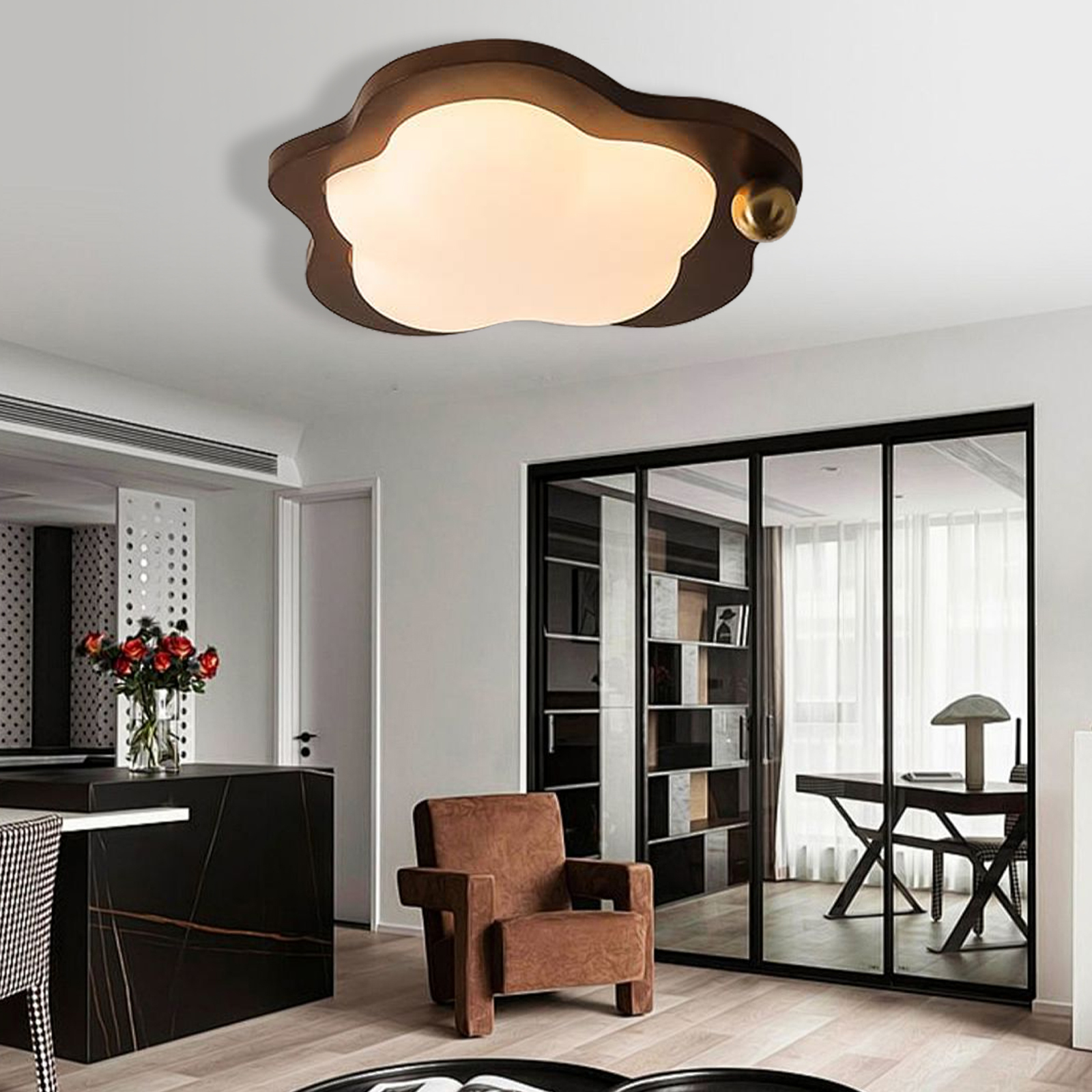 New Chinese style walnut eye protection ceiling lamp-labpiecesign