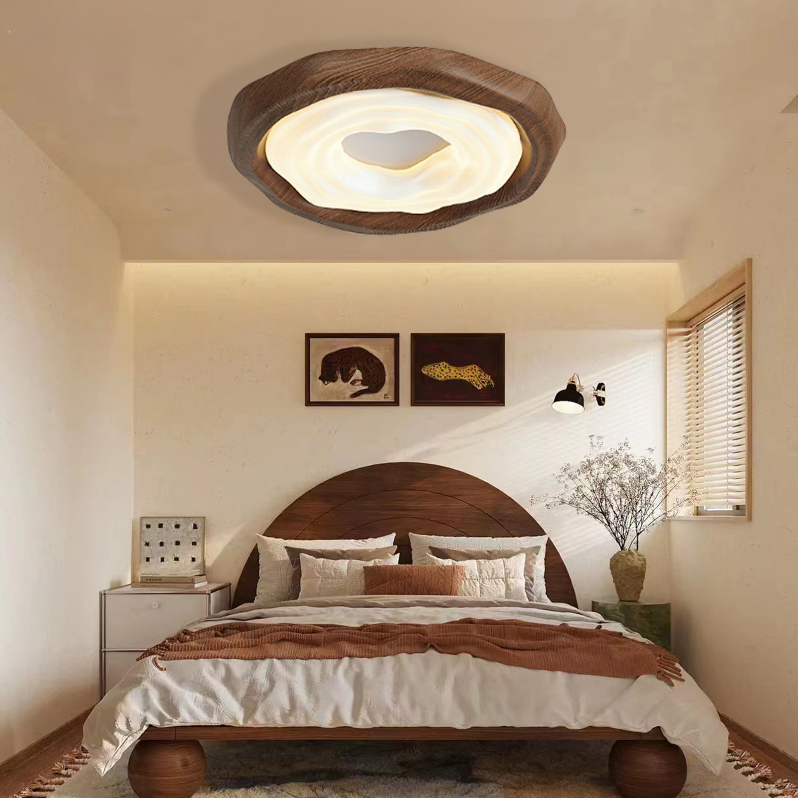 Medieval bedroom ceiling lamp, wood style retro eye protection ceiling lamp