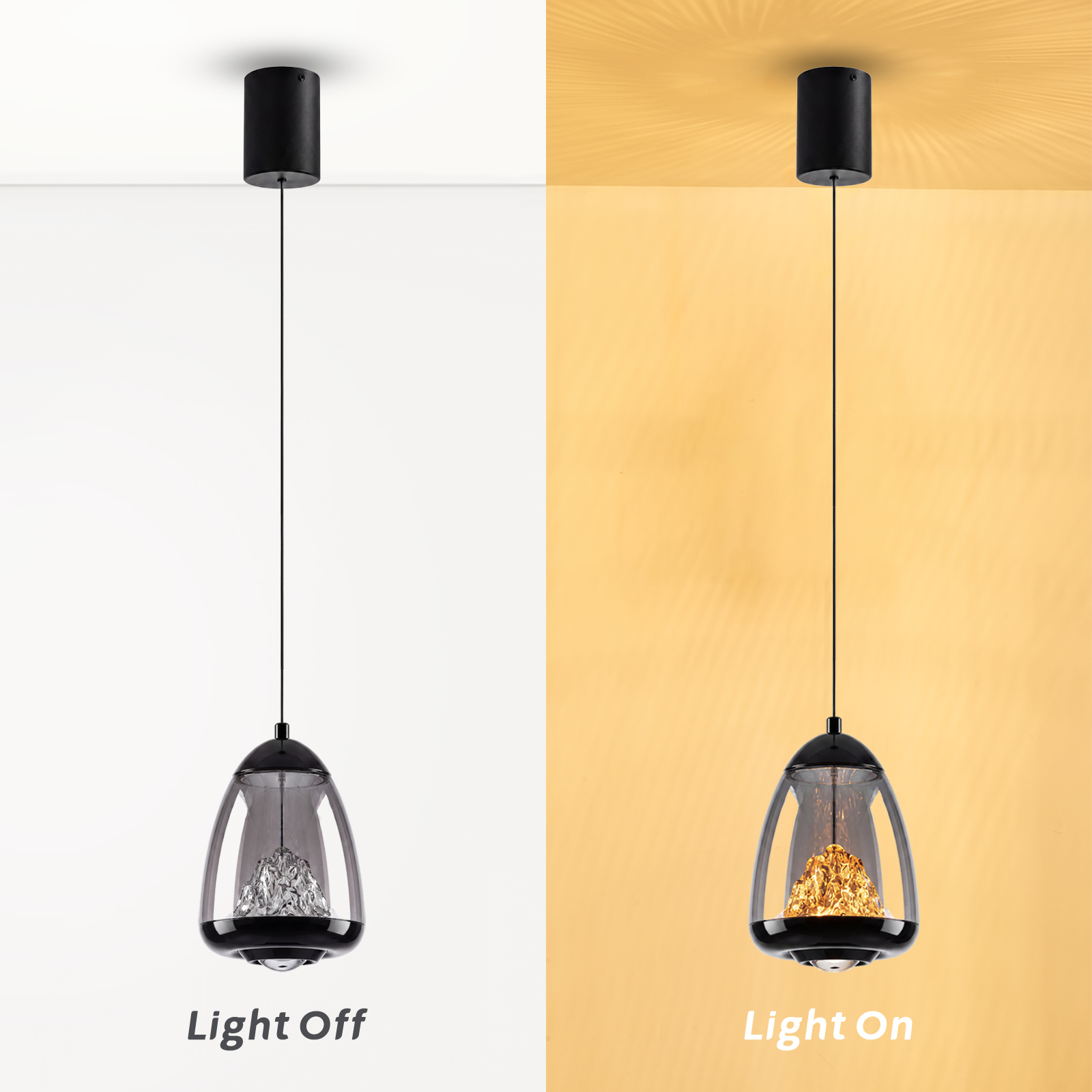 Modern Black Glass Pendant Light for Dining Room