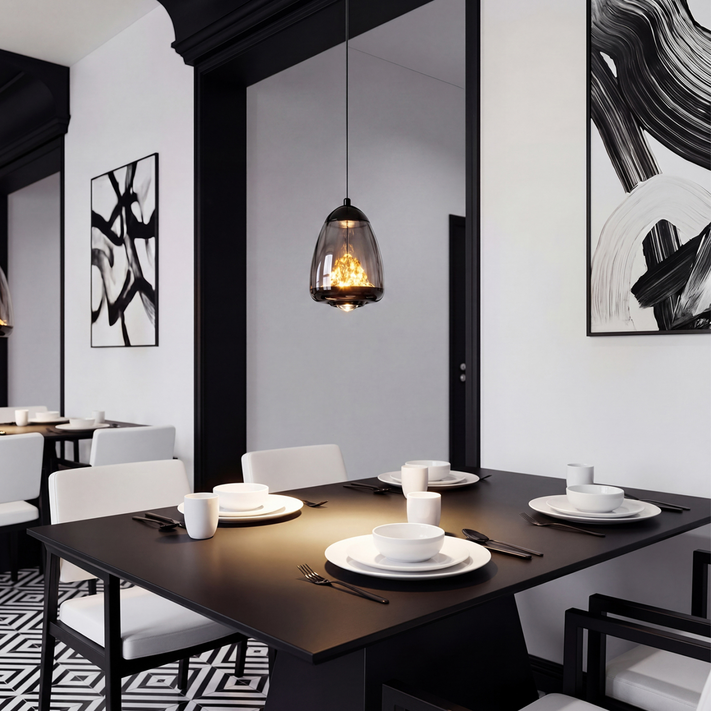 Modern Black Glass Pendant Light for Dining Room