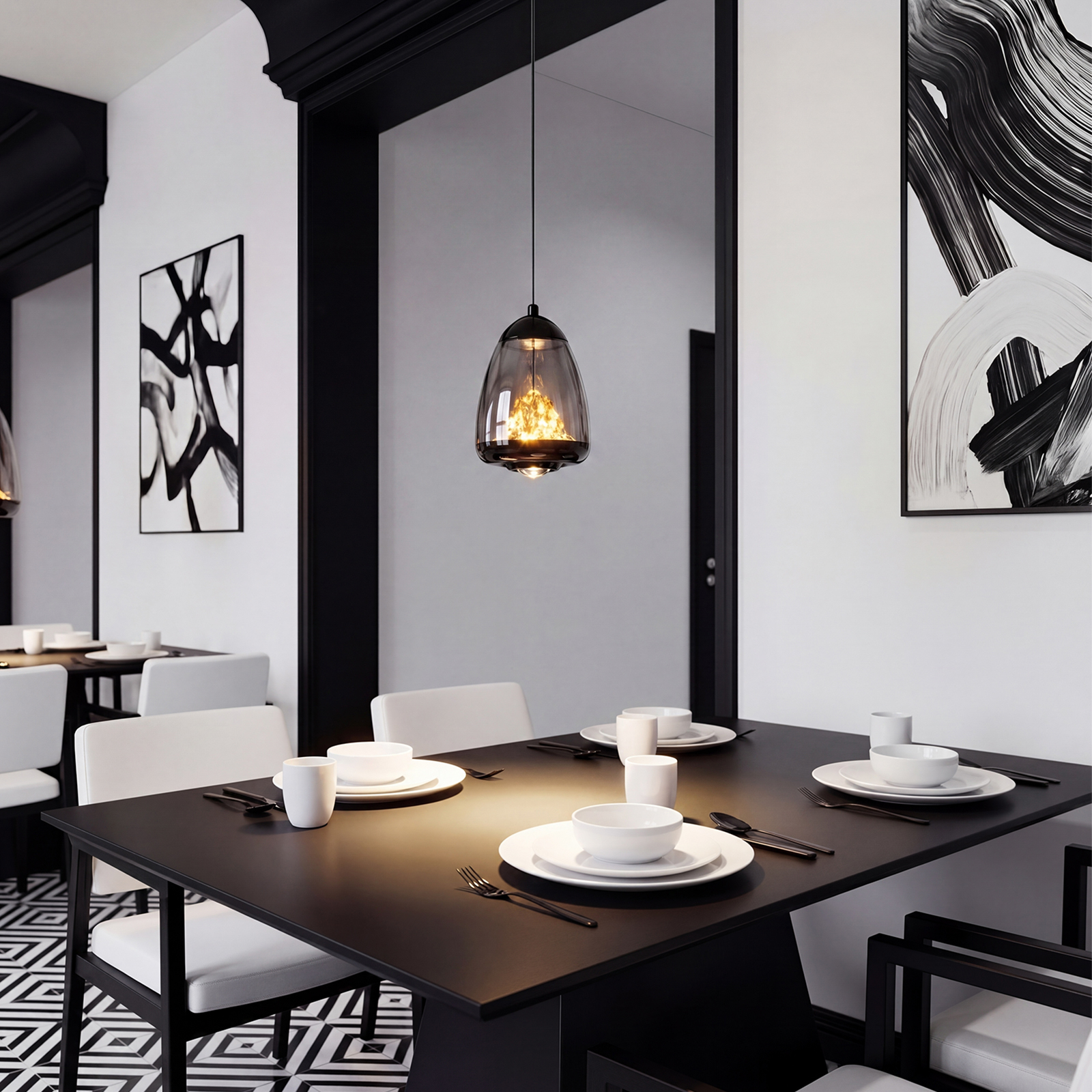 Modern Black Glass Pendant Light for Dining Room