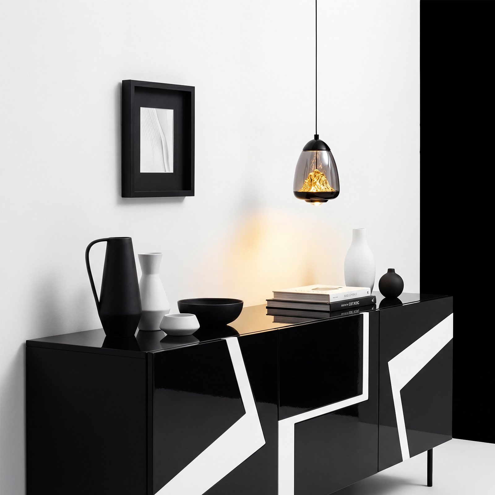 Modern Black Glass Pendant Light for Dining Room