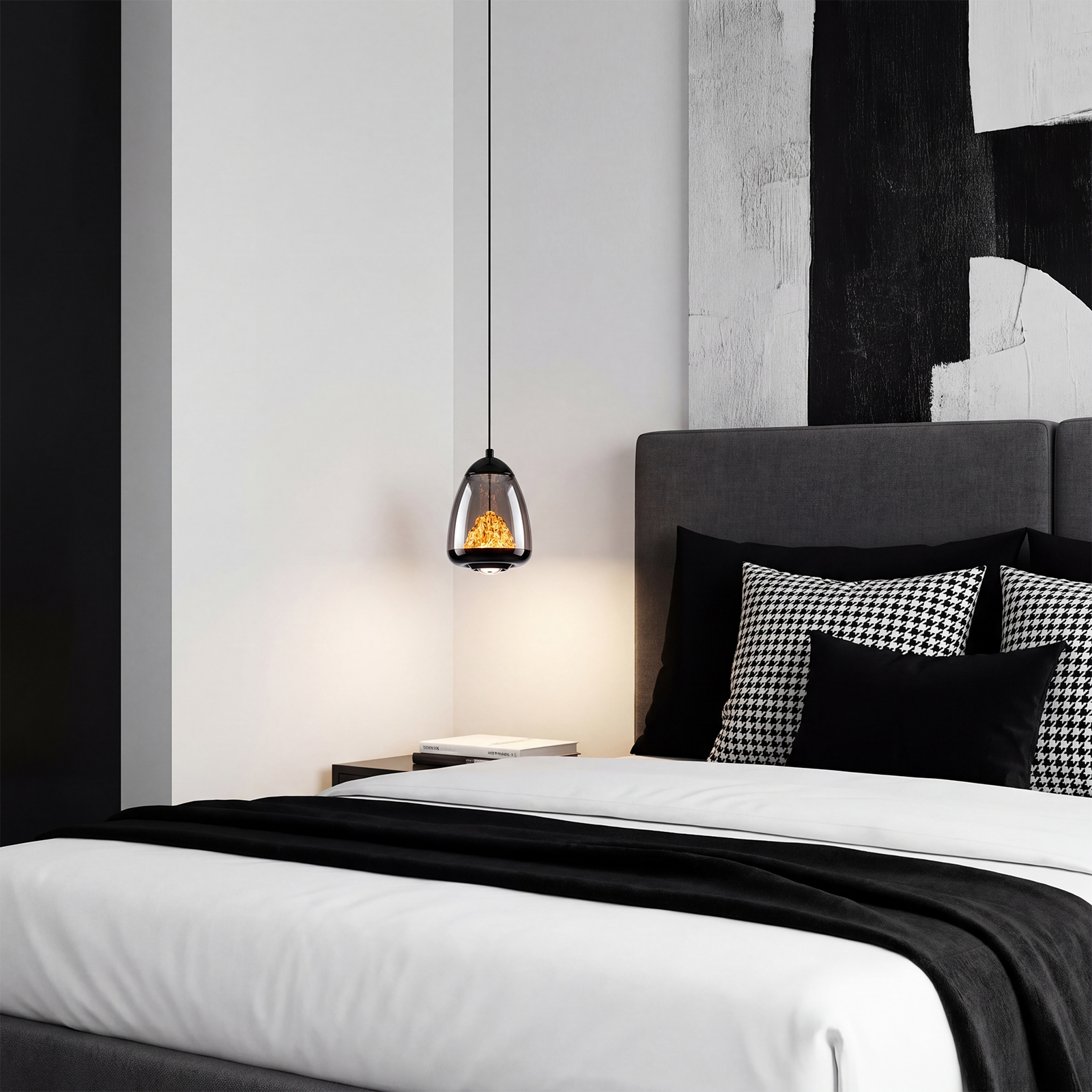 Modern Black Glass Pendant Light for Dining Room