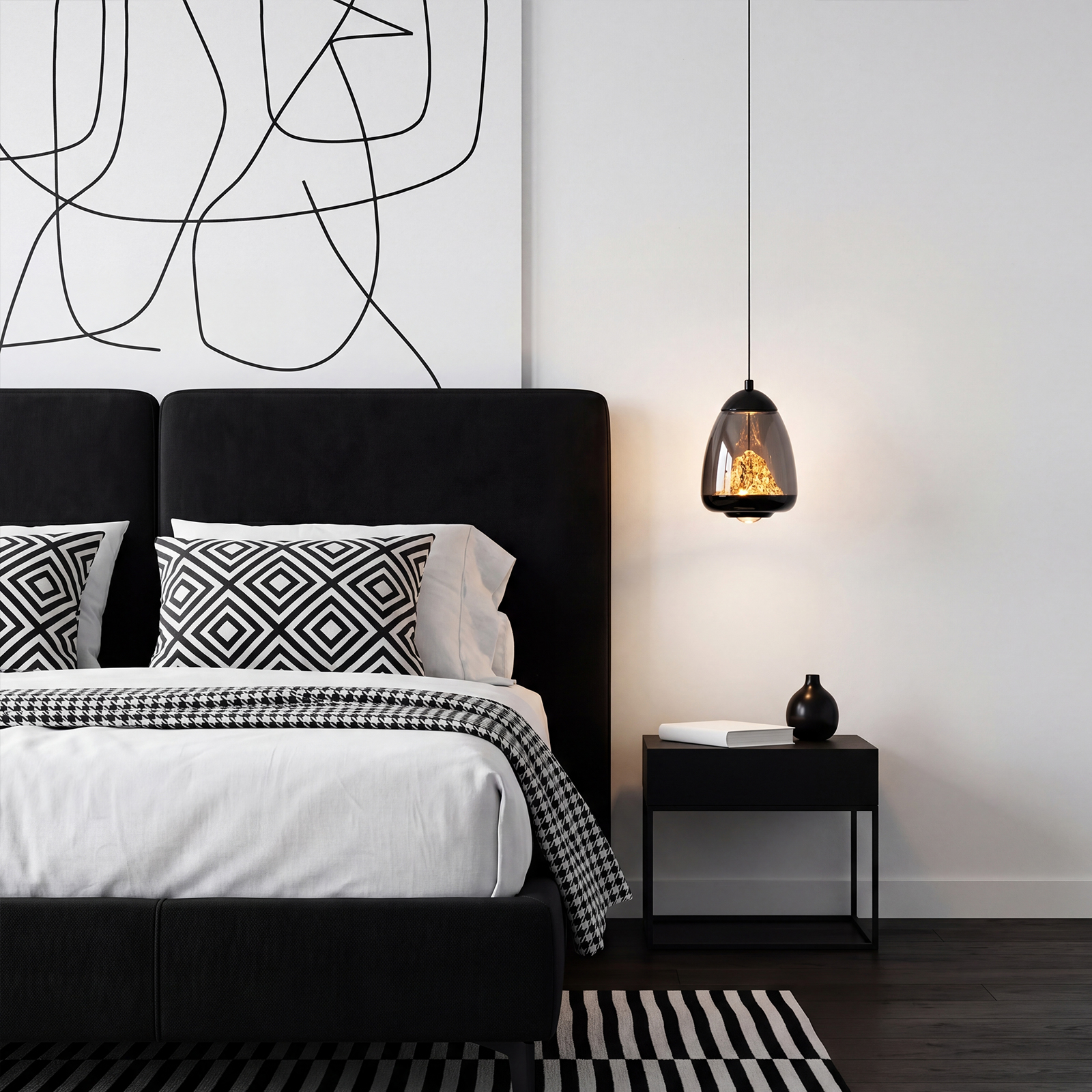 Modern Black Glass Pendant Light for Dining Room