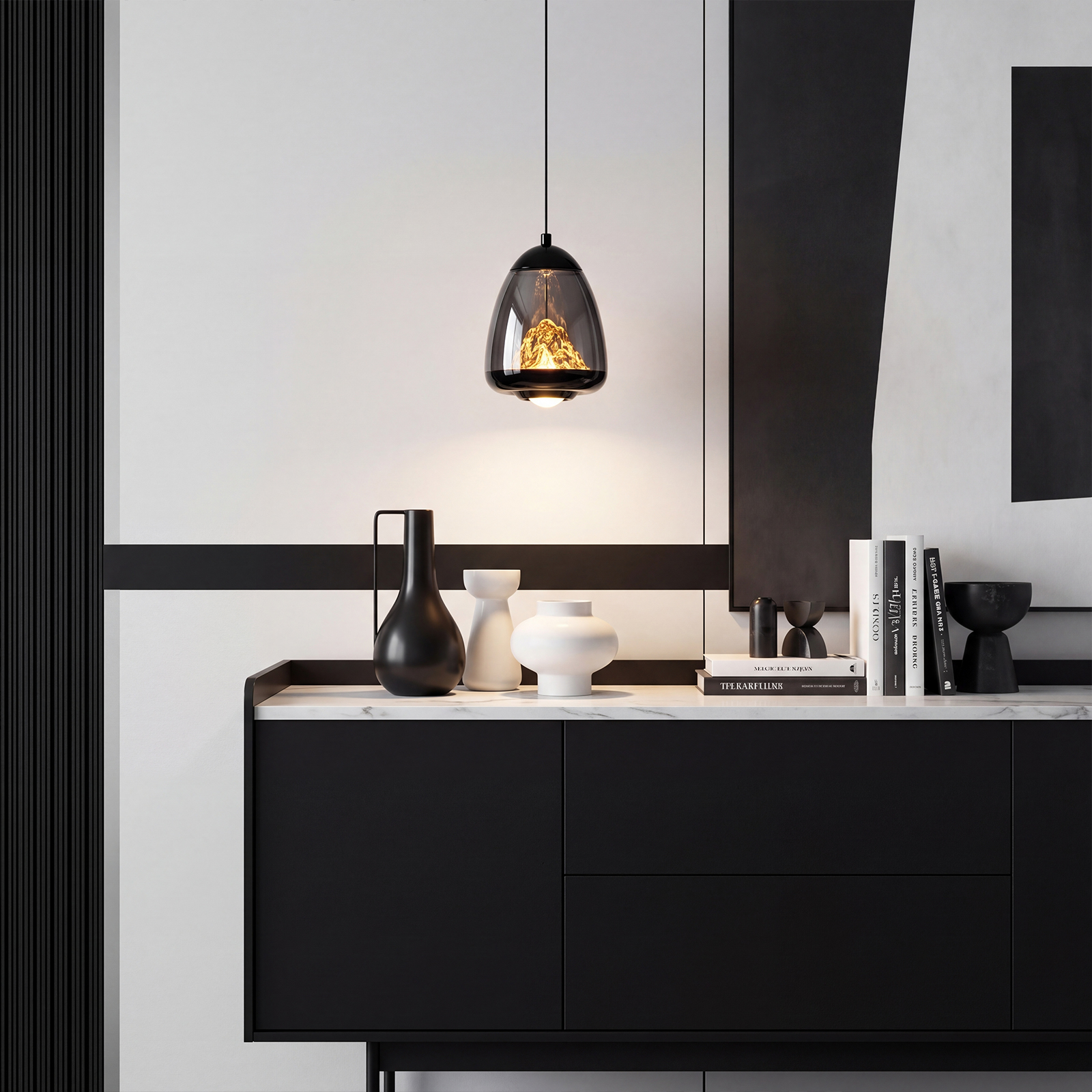 Modern Black Glass Pendant Light for Dining Room