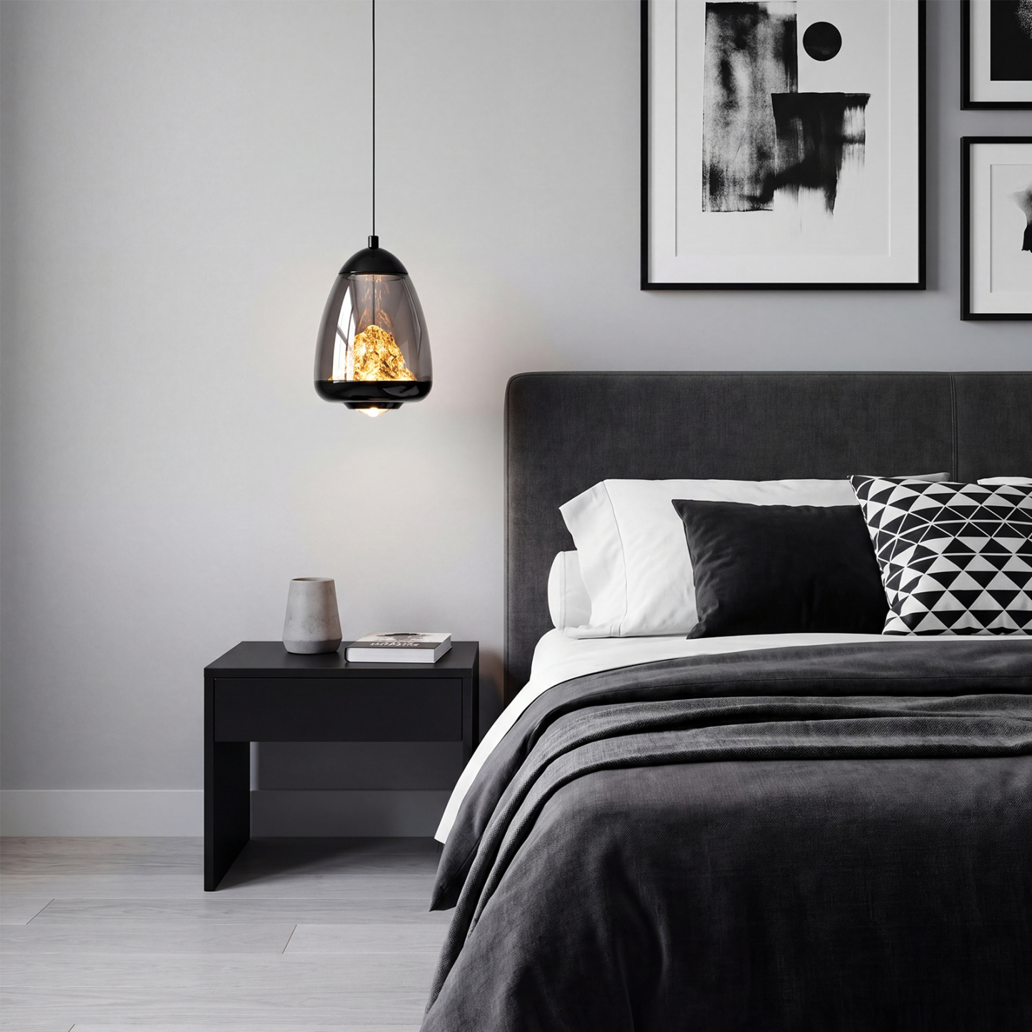 Modern Black Glass Pendant Light for Dining Room