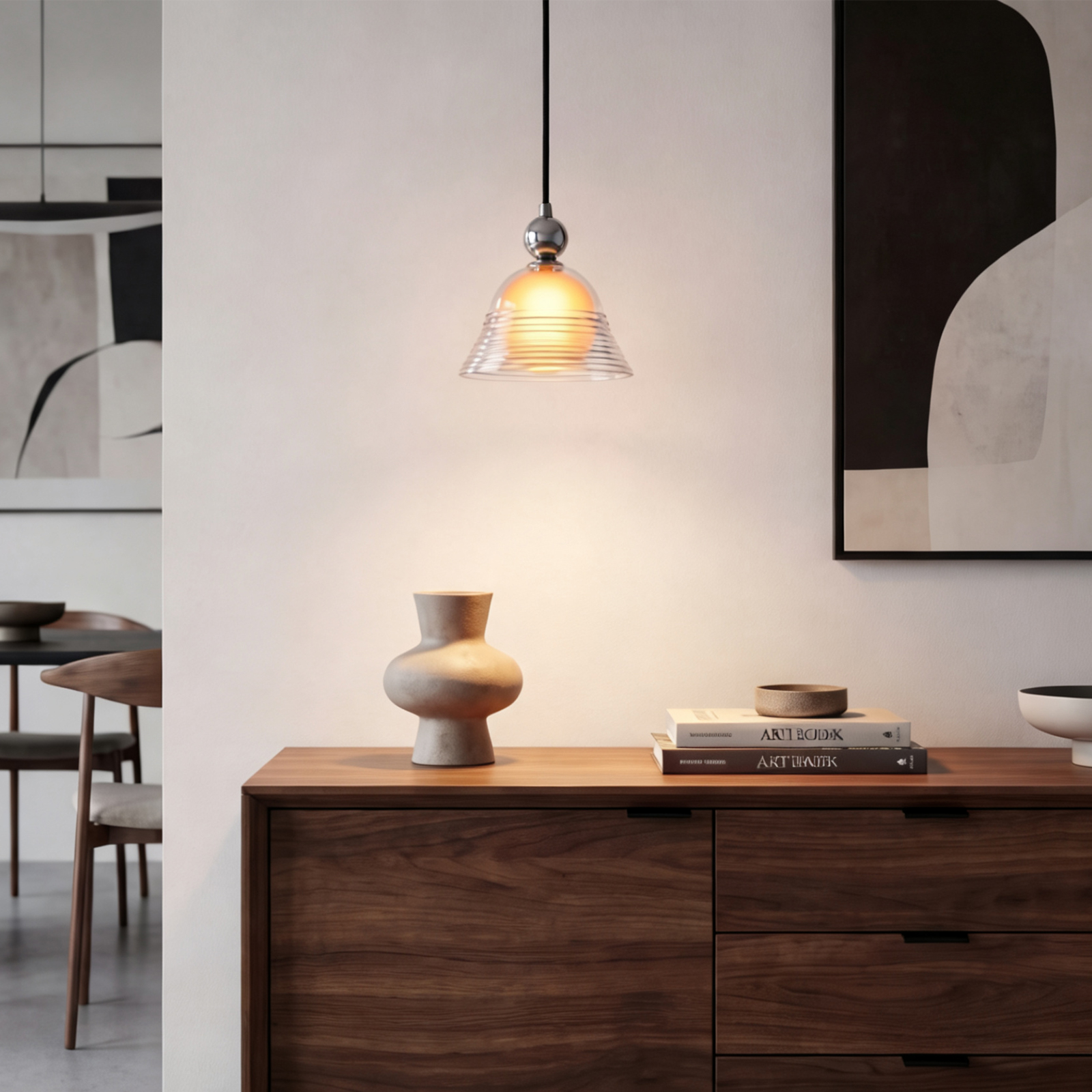 Modern Ribbed Glass LED Pendant Light for Kitchen Island