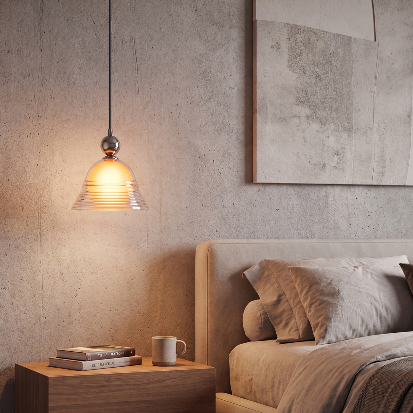 Modern Ribbed Glass LED Pendant Light for Kitchen Island