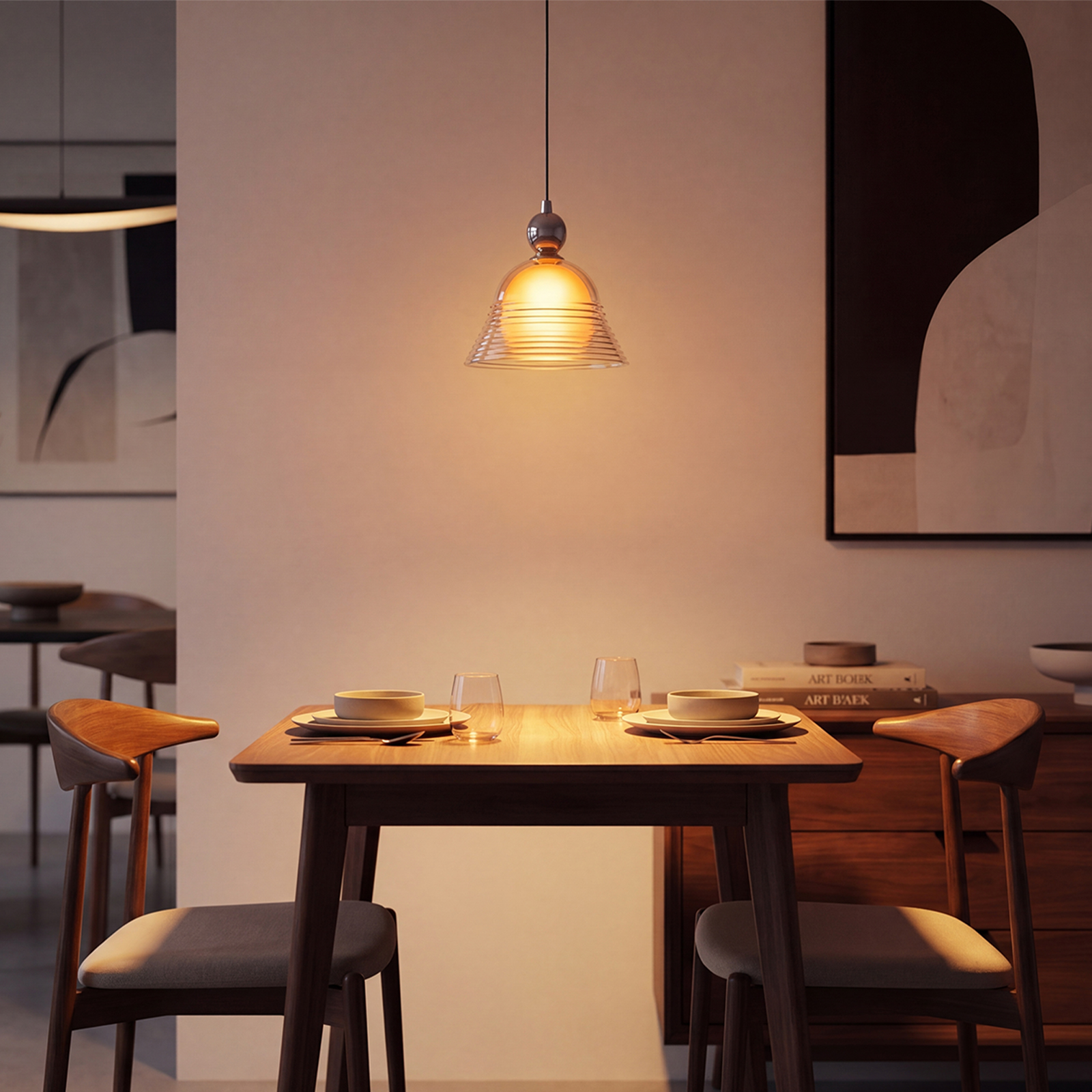 Modern Ribbed Glass LED Pendant Light for Kitchen Island