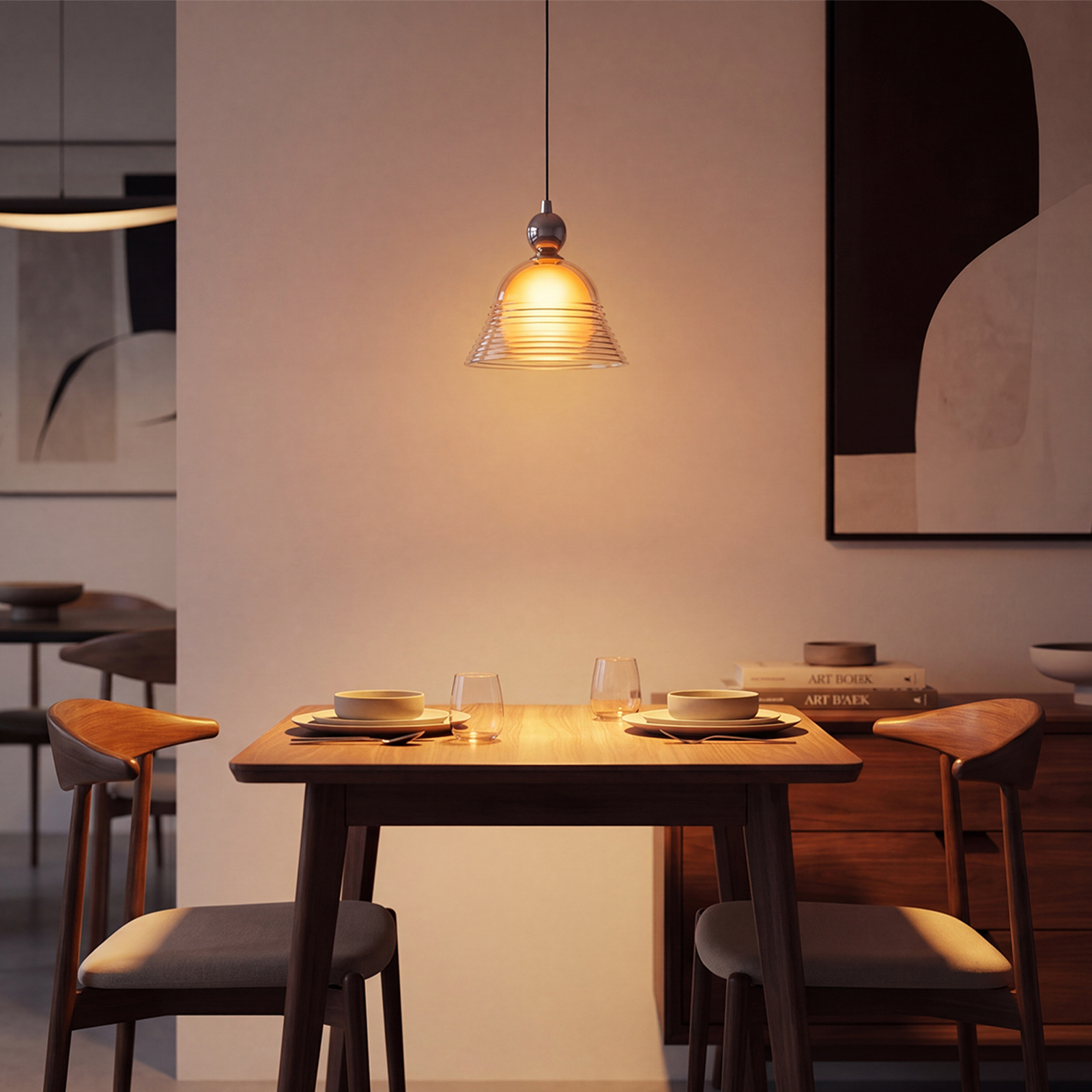 Modern Ribbed Glass LED Pendant Light for Kitchen Island