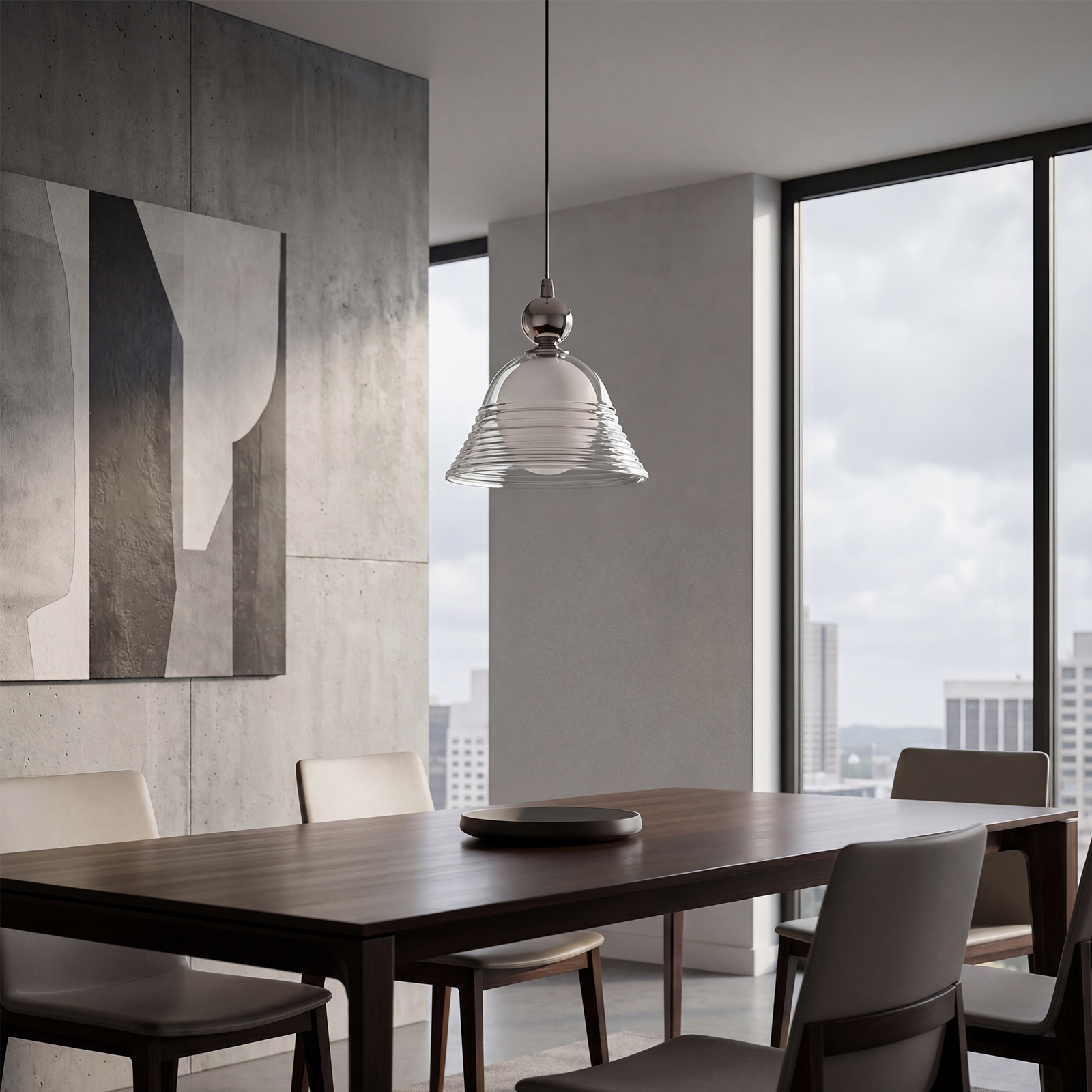 Modern Ribbed Glass LED Pendant Light for Kitchen Island