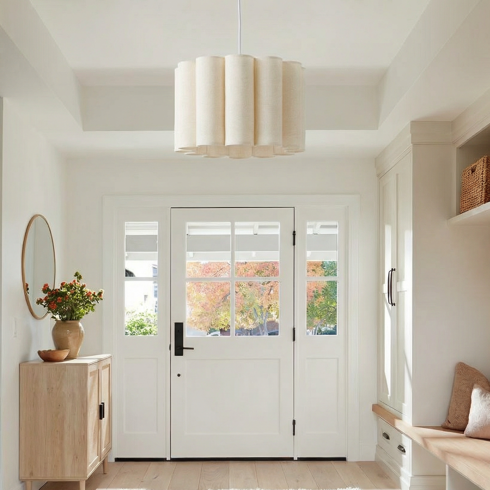 Artisanal Scalloped Fabric Pendant Light - Modern Japandi Drum Lamp