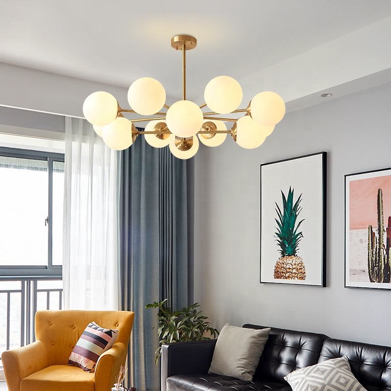Nordic Copper Living Room Sputnik Pendant Lights Modern Luxury Creative Spherical Glass Chandelier 
