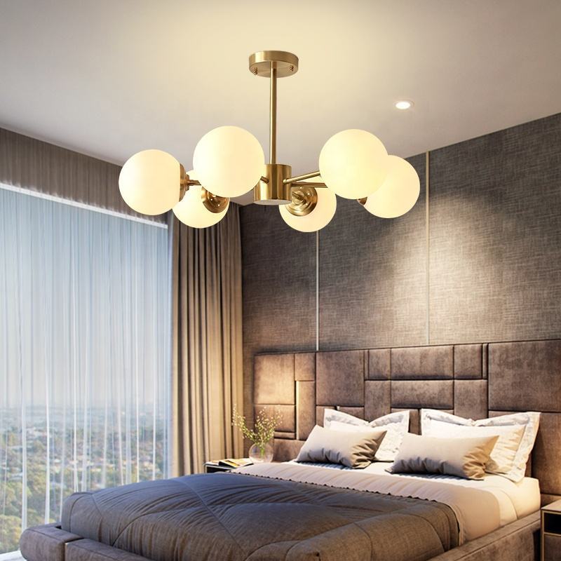 Nordic Copper Living Room Sputnik Pendant Lights Modern Luxury Creative Spherical Glass Chandelier -labpiecesign