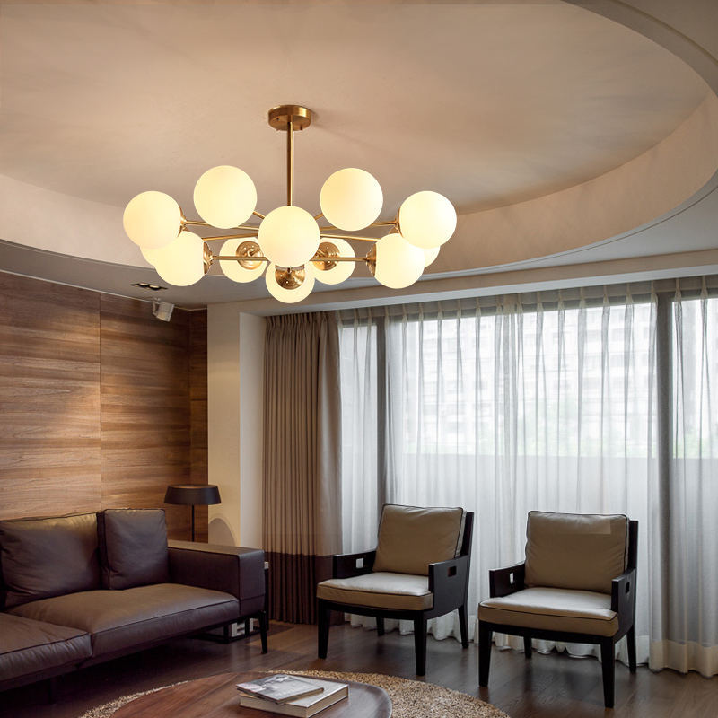 Nordic Copper Living Room Sputnik Pendant Lights Modern Luxury Creative Spherical Glass Chandelier -labpiecesign