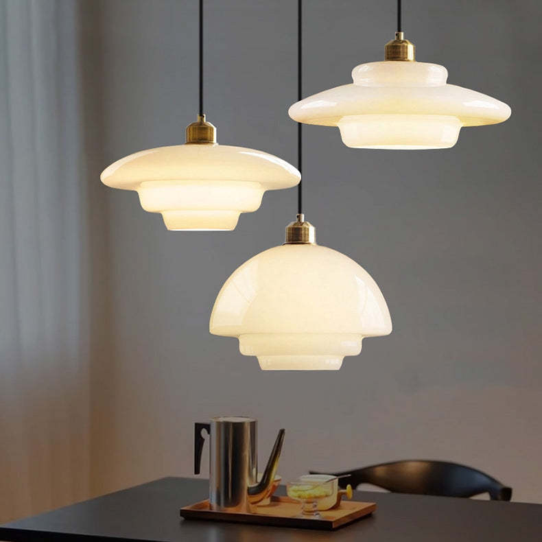 Mid Century Art Milk White Glass Pendant Light-labpiecesign