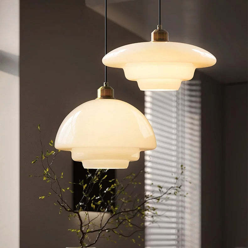 Mid Century Art Milk White Glass Pendant Light-labpiecesign