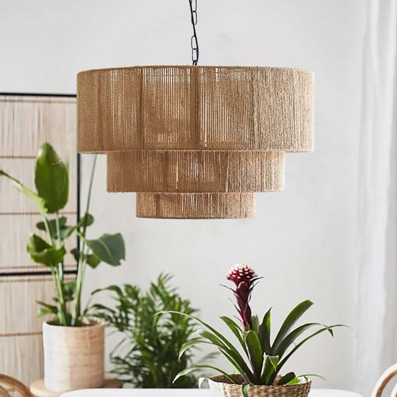 3-Tier Hemp Rope Round Handmade Weave Lantern Woven Pendant Light-labpiecesign