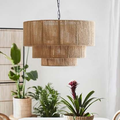 3-Tier Hemp Rope Round Handmade Weave Lantern Woven Pendant Light-labpiecesign