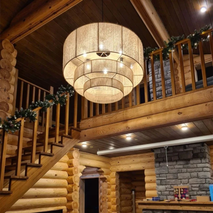 3-Tier Hemp Rope Round Handmade Weave Lantern Woven Pendant Light-labpiecesign