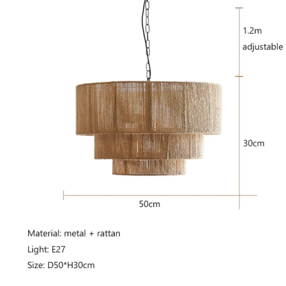 3-Tier Hemp Rope Round Handmade Weave Lantern Woven Pendant Light-labpiecesign