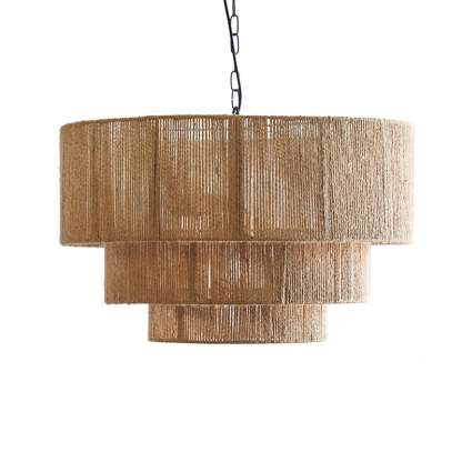3-Tier Hemp Rope Round Handmade Weave Lantern Woven Pendant Light-labpiecesign
