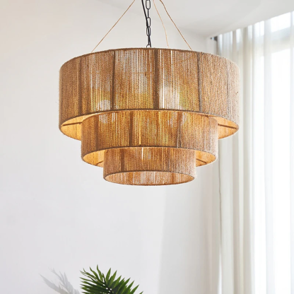 3-Tier Hemp Rope Round Handmade Weave Lantern Woven Pendant Light-labpiecesign