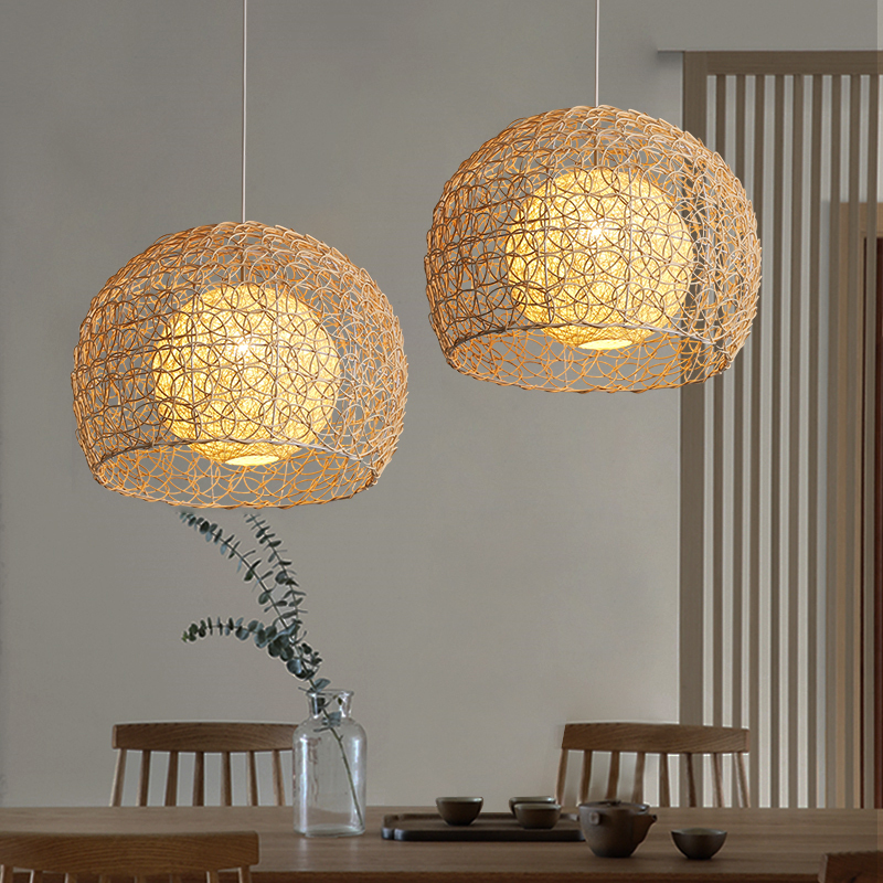 Pastoral rattan lamp bedroom living room hemp ball pendant light-labpiecesign
