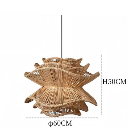 Vietnam Flower Rattan Pendant Light, Wicker Lampshade Chandelier, Bamboo Light Fixture Kitchen Dining Living Room, Woven Lantern Vintage