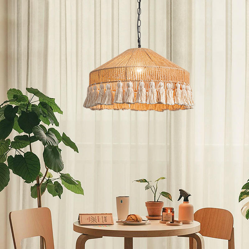 Boho rope-wrapped tasseled chandelier