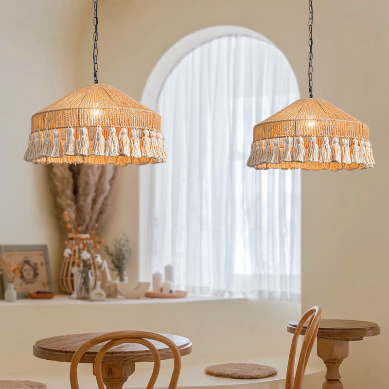 Boho rope-wrapped tasseled chandelier-labpiecesign