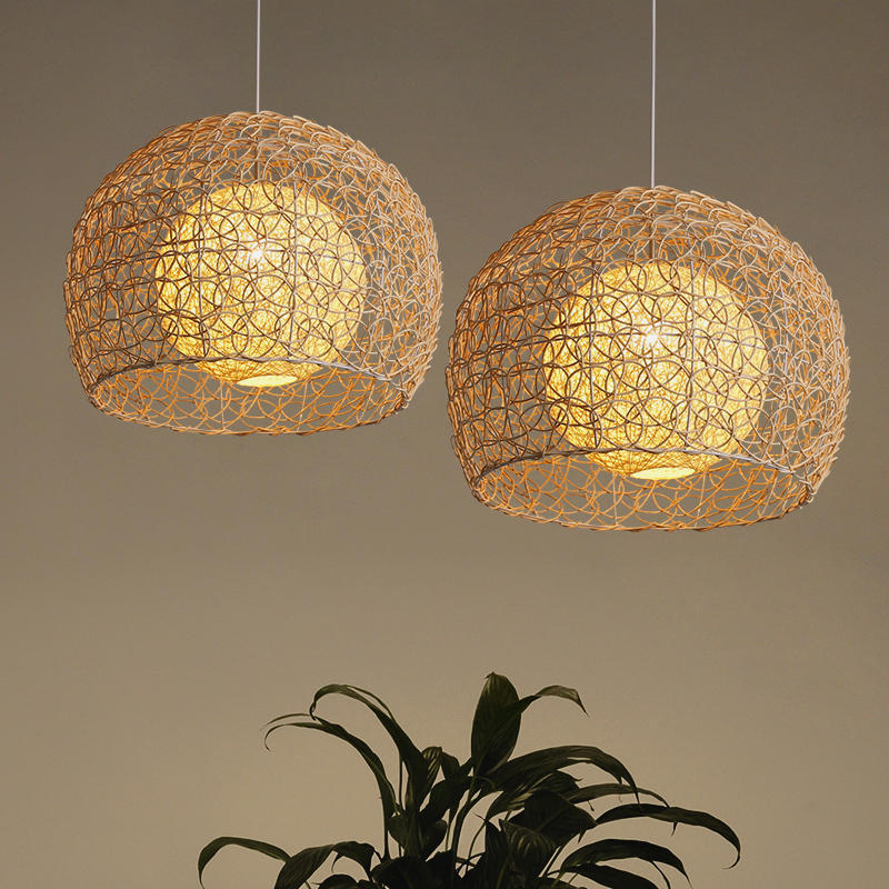 Pastoral rattan lamp bedroom living room hemp ball pendant light-labpiecesign