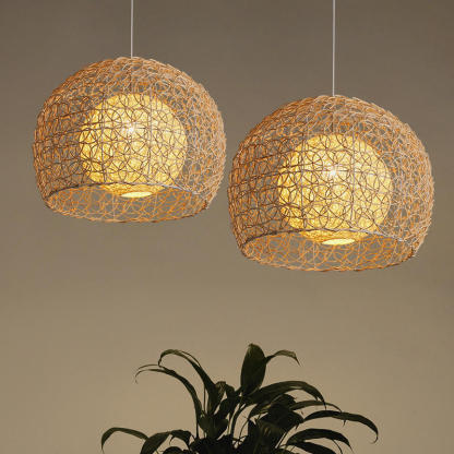 Pastoral rattan lamp bedroom living room hemp ball pendant light-labpiecesign