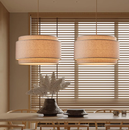 Avery Natural Linen Double Drum Pendant Light-labpiecesign