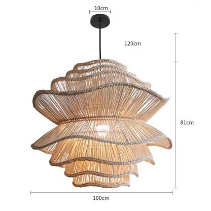 Vietnam Flower Rattan Pendant Light, Wicker Lampshade Chandelier, Bamboo Light Fixture Kitchen Dining Living Room, Woven Lantern Vintage