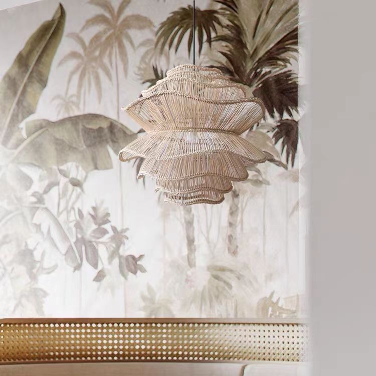 Vietnam Flower Rattan Pendant Light, Wicker Lampshade Chandelier, Bamboo Light Fixture Kitchen Dining Living Room, Woven Lantern Vintage